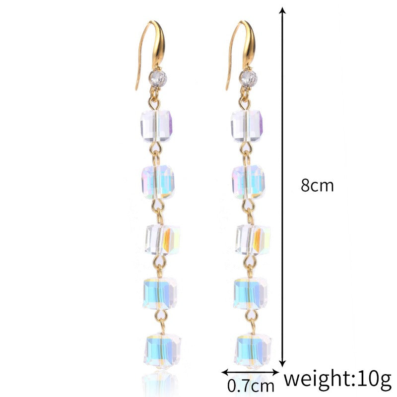 Wholesale Mother's Day Long Crystal Light Luxury High-end Colorful Crystal Water Drop Earrings